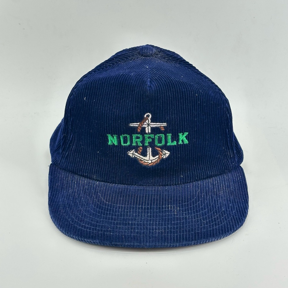 Vintage Norfolk Virginia Snapback Hat Corduroy Cap Mens OSFA Navy Anchor 90s